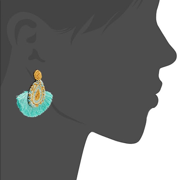 BEADED TEARDROP TASSEL POST EARRINGS - Picture 2 of 4